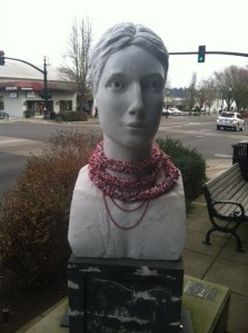 This sculpture outside of Accessories From the Heart received a little help dressing up for the holidays.