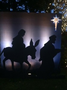 The Nativity Story greets passers-by at Our Lady of the Lake Catholic Church on A Avenue.
